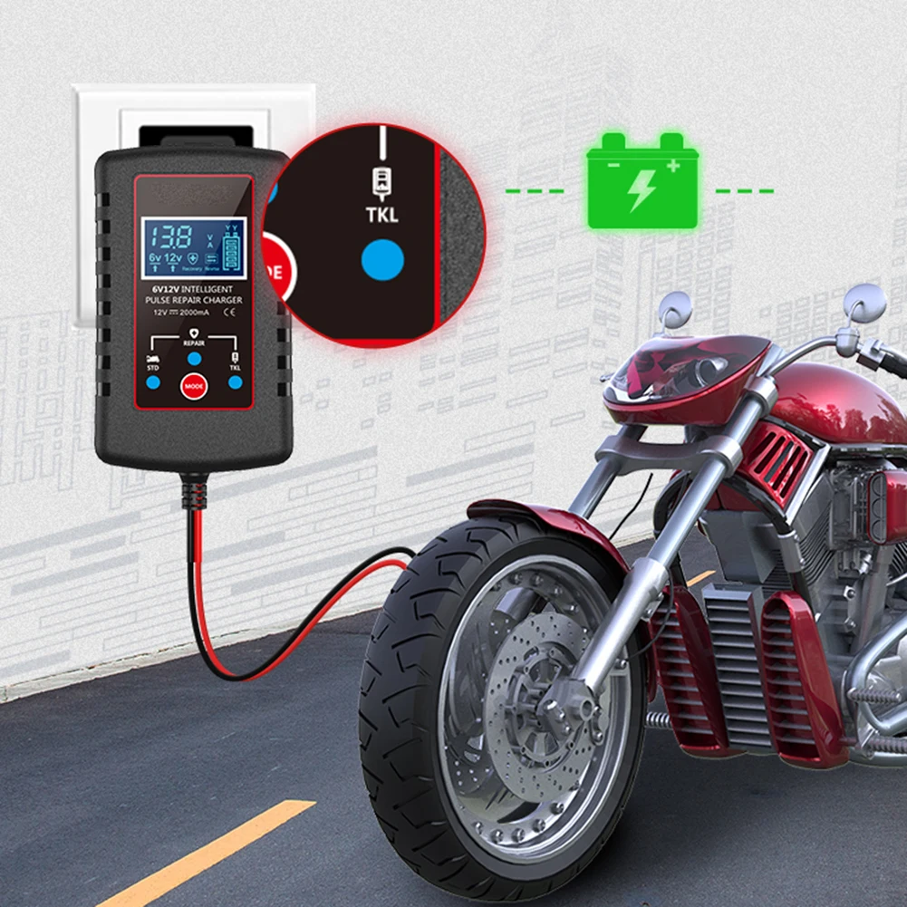 1pc 6V/12V Lithium Battery Charger For 6V/12V Lead-acid Batteries For Cars Motorcycles Lawn Mowers Accessories