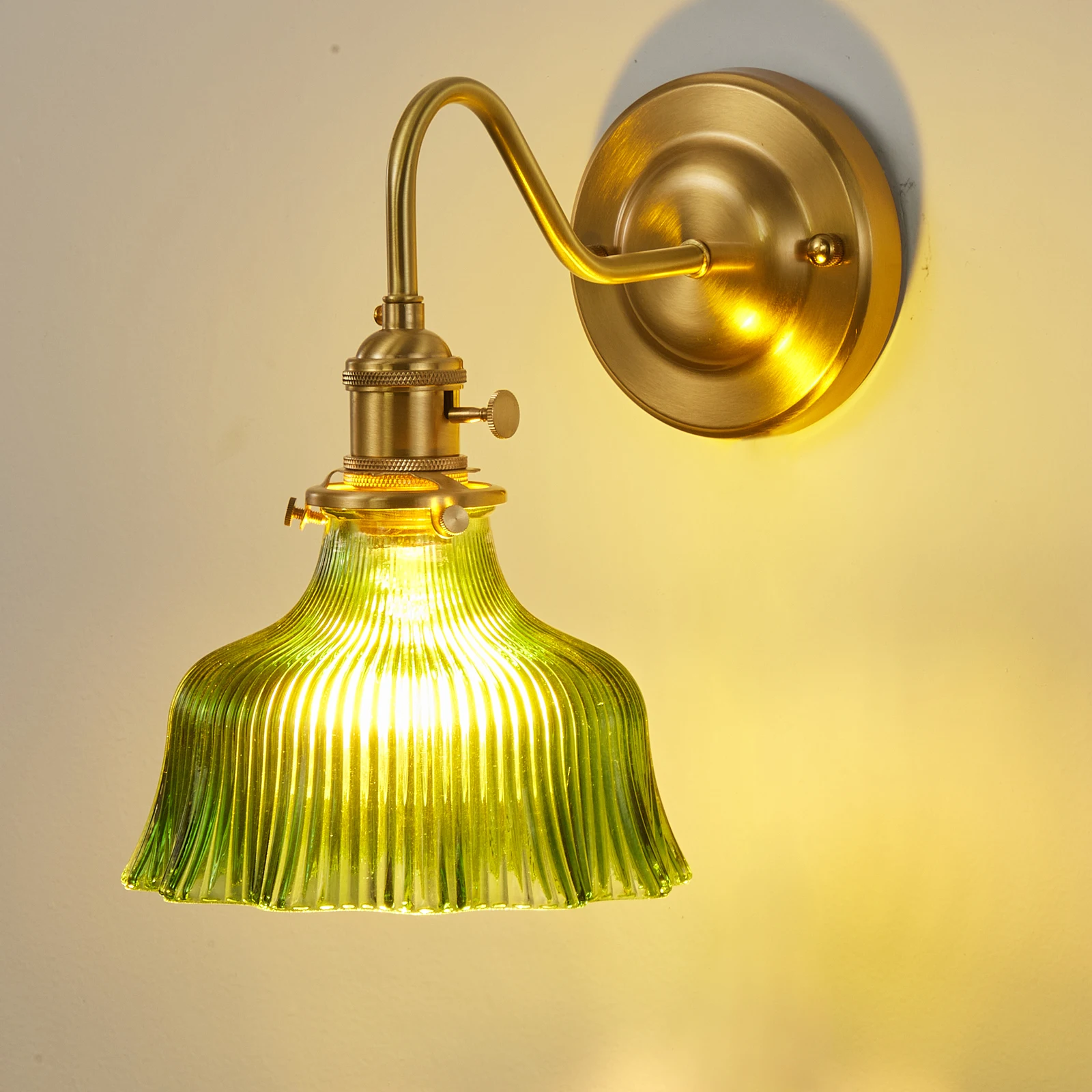 Nordic Traditional Brass Wall Lamp with Glass Shade Elegant Wall Sconce Lighting Fixture with Switch for Home Decor