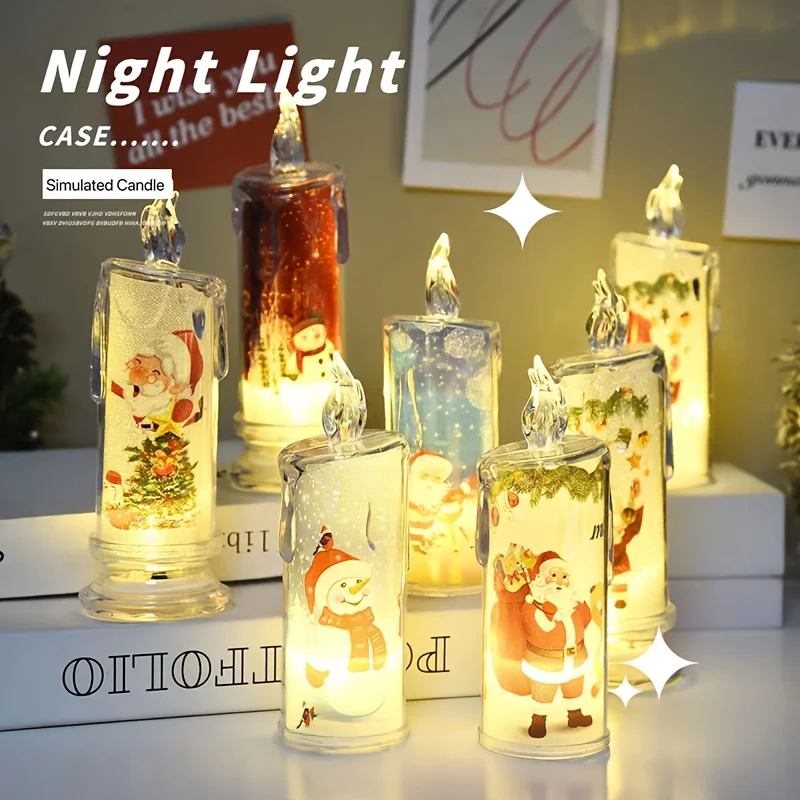 4PCS/Pack LED Crystal Transparent Candle Electronic Candle Light Christmas Atmosphere Light Children's Gift Bedroom Nightlight