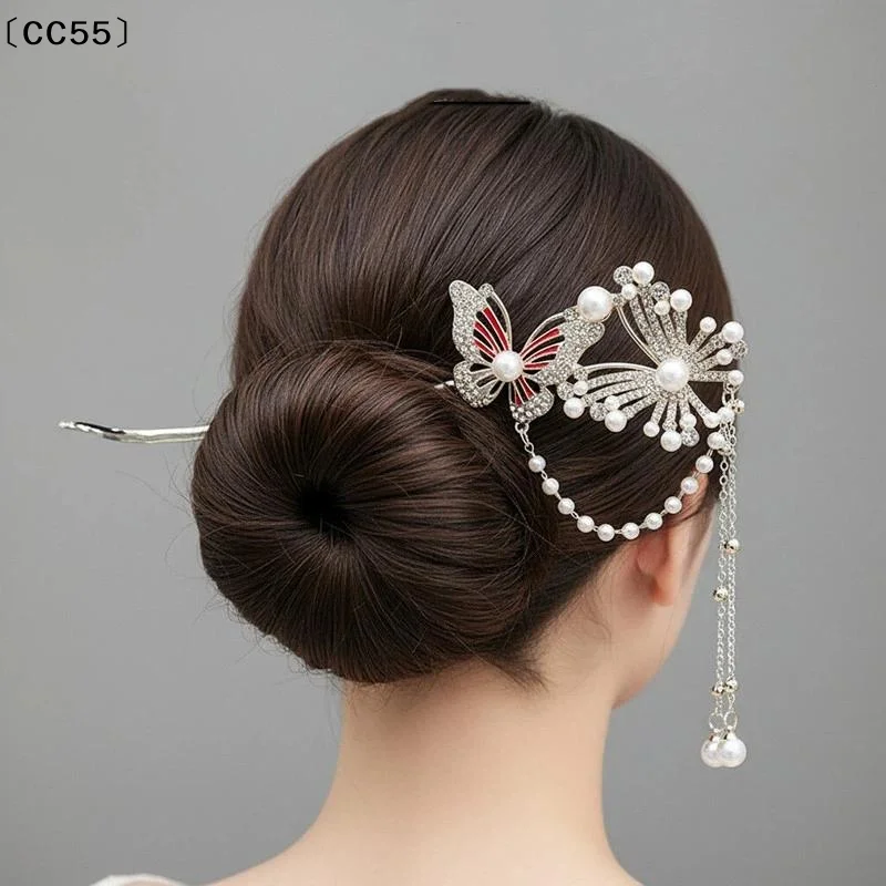 Schmetterlings-Haarnadel für Damen, Haarnadeln aus Legierung mit Quasten, Vintage-Haarschmuck mit Blumenmuster für Hochzeiten, Festivals, Haarnadeln〔CC55〕