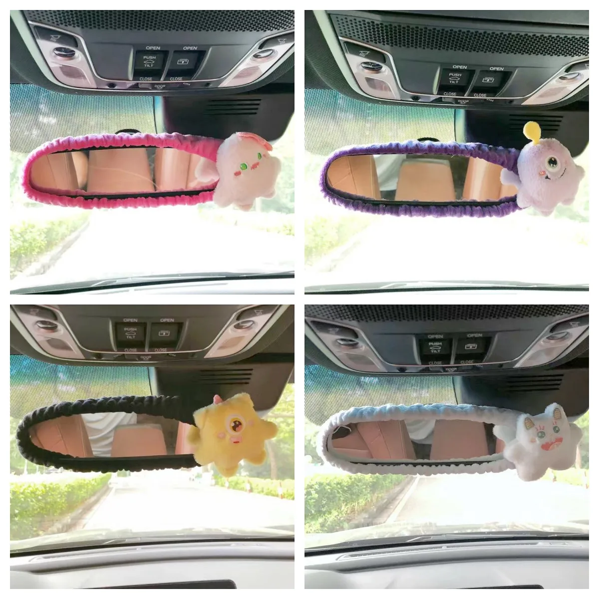 Cartoon Cute Car Rearview Mirror Cover Interior Reversing Mirror Cover Little Monster Electric Car Ornament Car Accessories