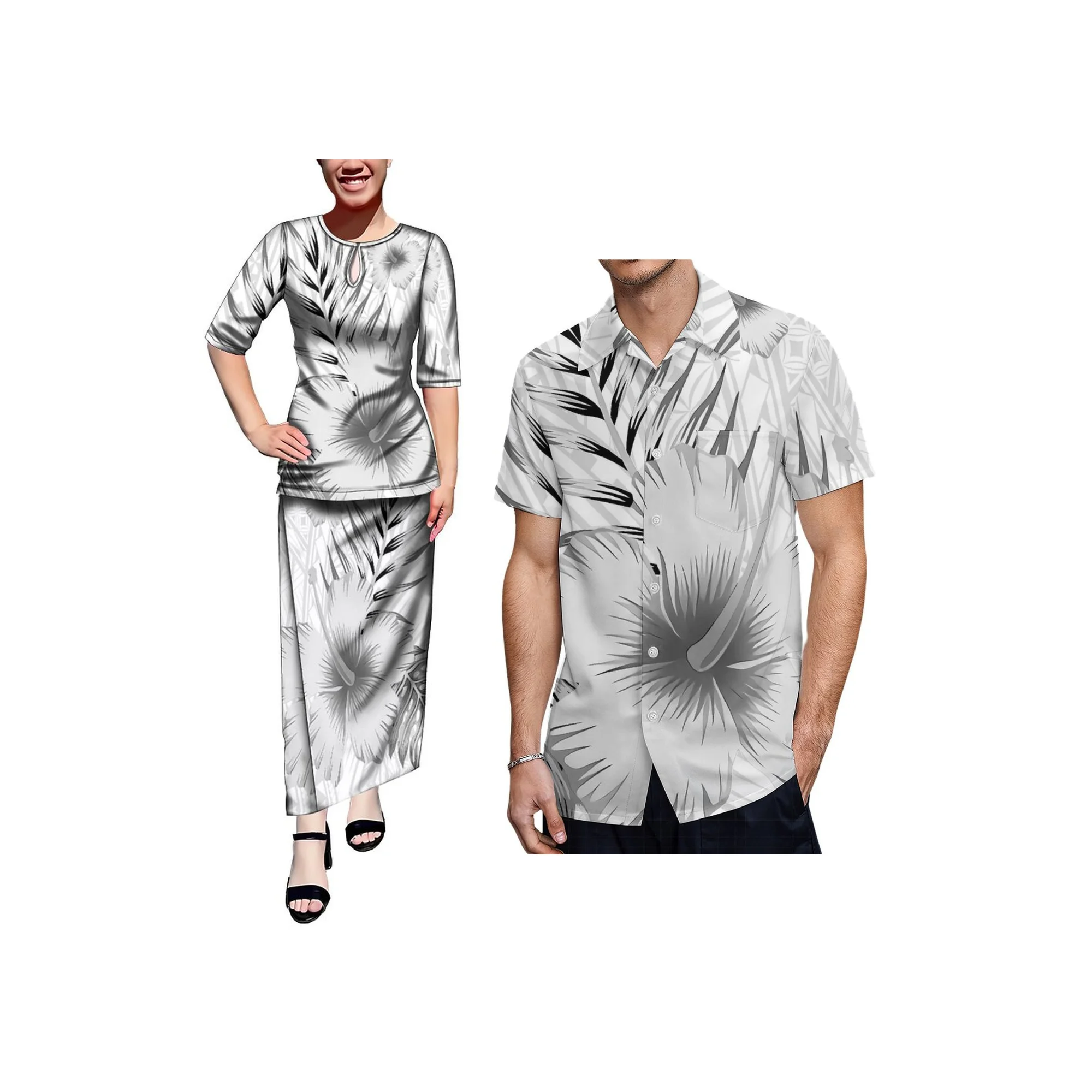 Polynesian Island Design Damen Halbarm Langes Maxi-Freizeitkleid Top und Röcke 2-teiliges Set Custom Puletasi Tonga-Kleid