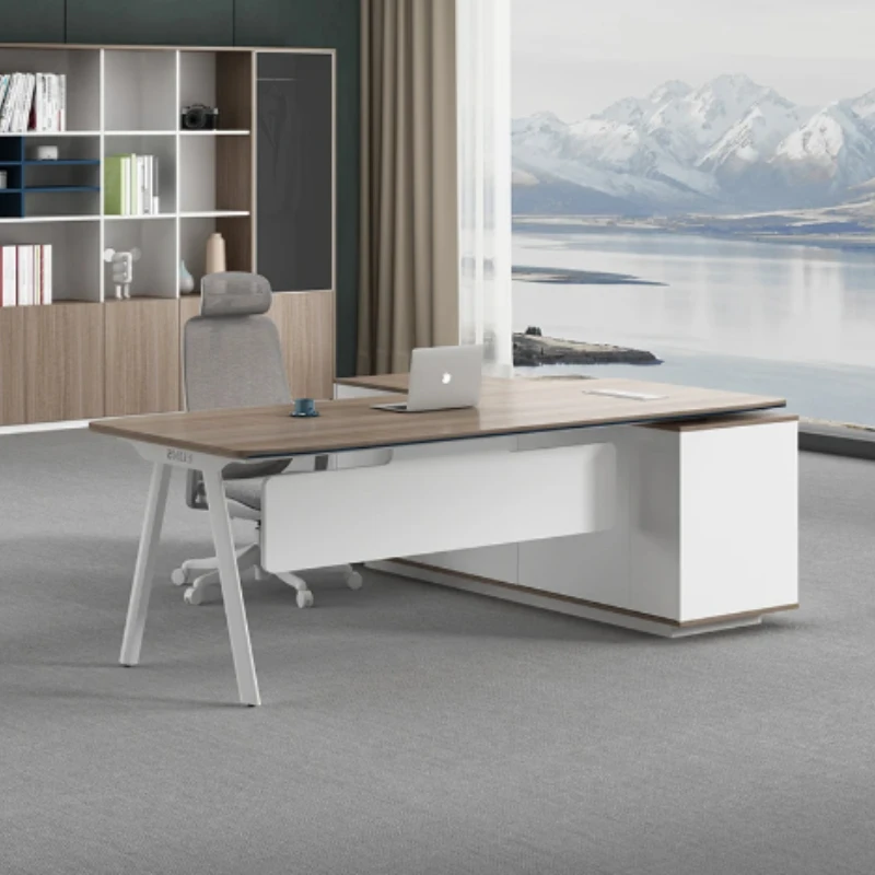 طاولة رئيس أوروبية بسيطة، ملحقات أدراج مصممة حديثة، مكتب قائم، أثاث تنفيذي فريد من نوعه
