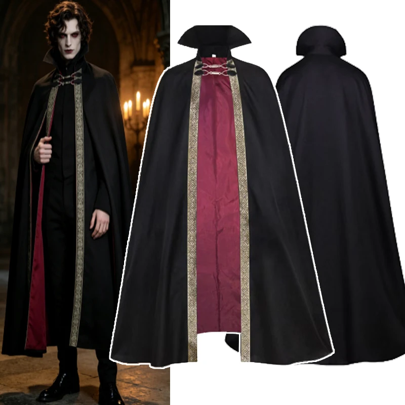 Gothic Steampunk Medeival Vampire Cosplay Costume Dracula Devil Cape Cloak Halloween Christmas Cloak Disguise Performance Wear