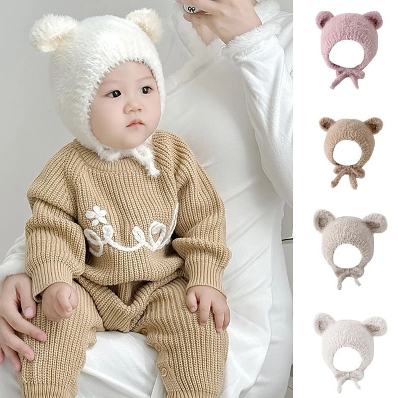 Baby Knitted Hat Comfortable Warm Bonnet Caps with Cartoon Bear Ears Designing for Infant 6 Months to 3 Years Old