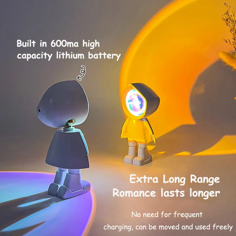 LED Seven Colors Light Sunset Light Astronaut Light Rainbow Projection Night Light 360Degree Rotation Rechargeable Ambient Light
