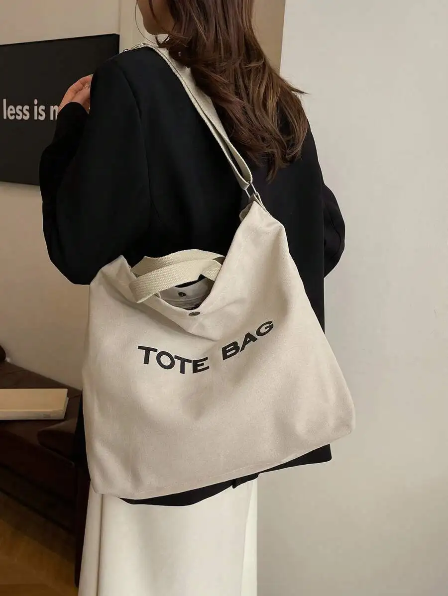 

Large Capacity Letter Print Canvas Tote Bag For Women Commuting