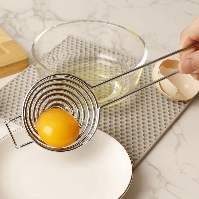 2PC Egg Yolk and Egg White Separator Stainless Steel Long Handle Household Kitchen Egg Separator Filter Screen Egg Separator