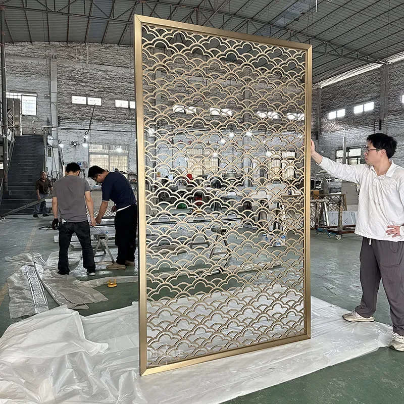 Stainless Steel Screen Partition Hollow Engraving Classical New Chinese Style Auspicious Cloud Living Room Entrance Plaid