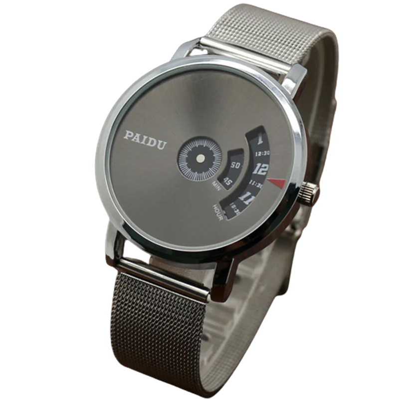 Reloj de pulsera de malla de acero para hombre y mujer, cronógrafo deportivo Unisex, esfera en blanco y negro