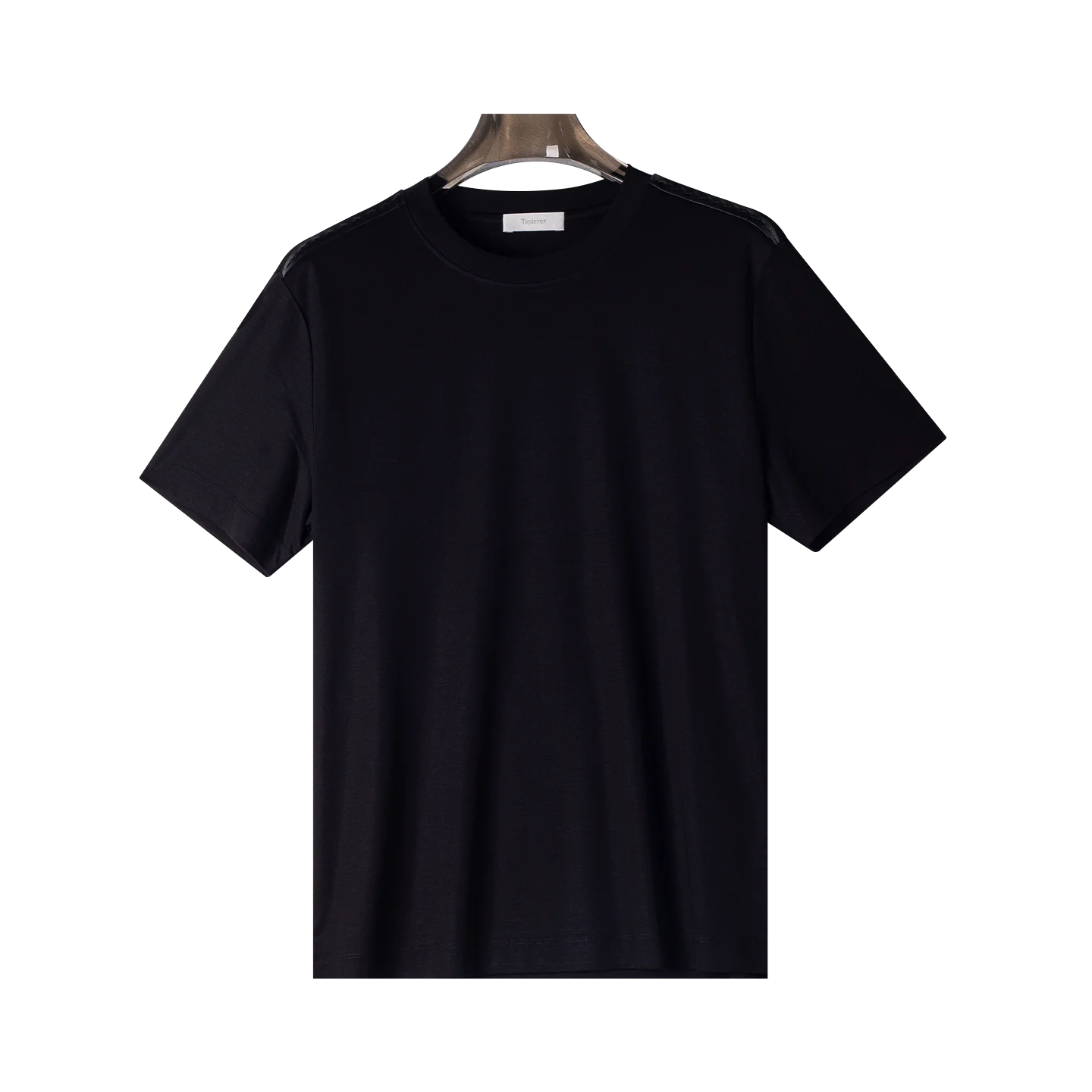 2026 Spring/Summer New Tapirrer Lychee Pattern Leather Stitched Shoulder Decoration T-Shirt Men's Modal Fabric Ice-Cool Sports Breathable Business Casual Old Money Style Light Luxury Short Sleeve