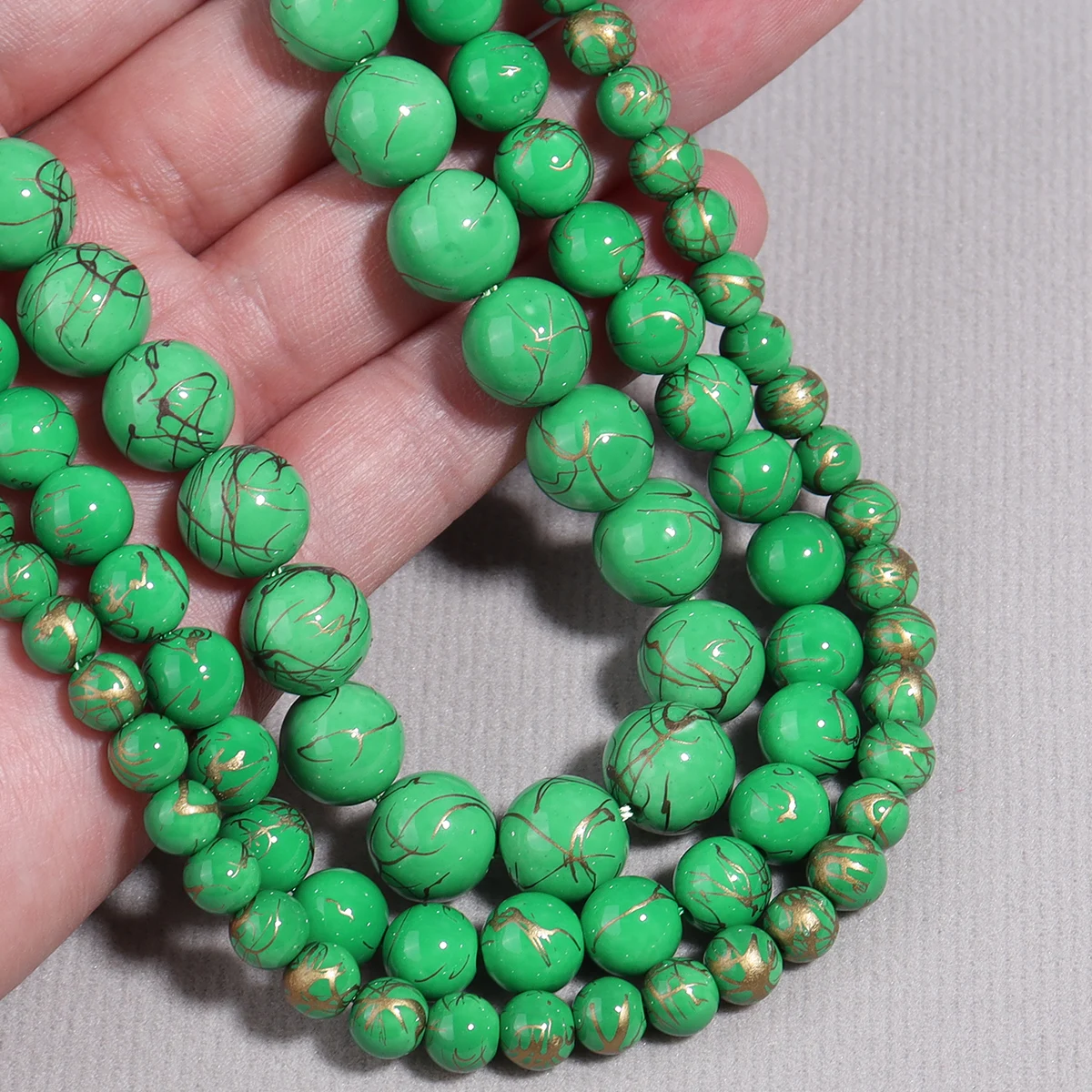 Natural Green Golden Thread Pine Round Loose Spacer Beads For Jewelry Making DIY Bracelet Necklace Accessories 6 8 10MM