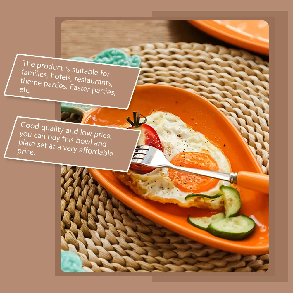 

1Set Carrot Shape Orange Ceramic Bowl Plate Kit Cartoon Design Kitchen Utensils Fruit Snack Dinner Tableware Easter