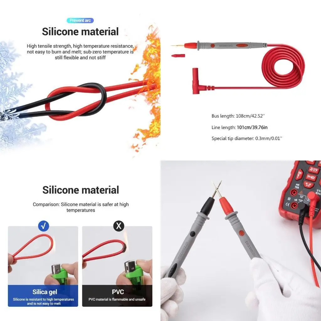 

652F Multimeter Test Soft Silicon Wire Pen Cable for Crocodile Clip PT1032 1000V