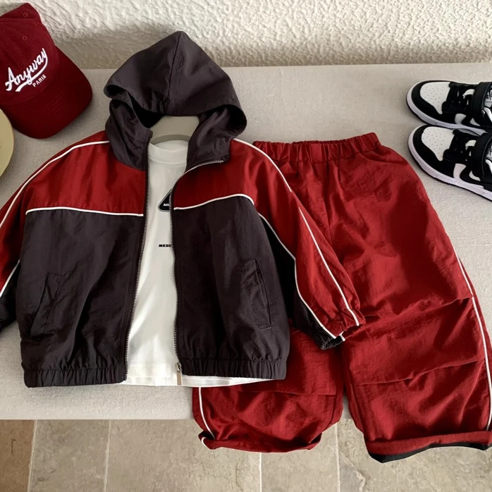 Boys Suit 2026 Spring Summer New Childrens Wear Korean Style Boys and Girls Fashion Preppy Sports Coat Pants Two-piece Set