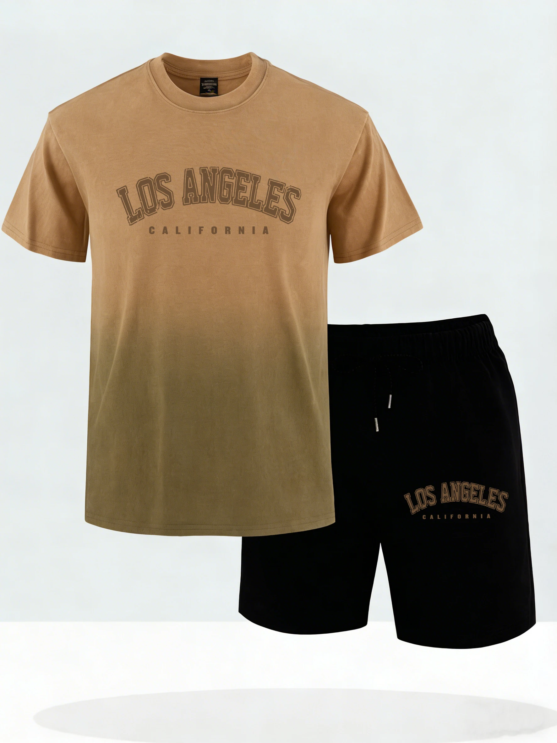 

Los Angeles California Letter Prints Male Loose Summer Tie-Dye Short Sleeve Set Stretch Fitness Shorts Soft New Sport T-Shirt
