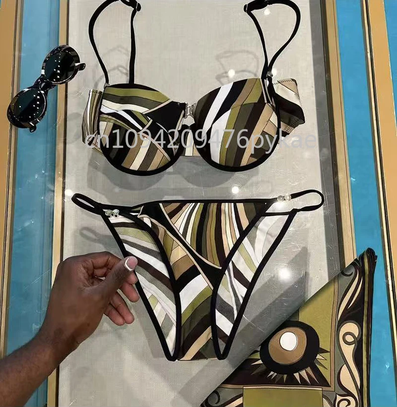 

Classic Design Women's Headband Scarf Swimsuits with Letter Signature Logo Luxury Brand Lady Sexy Bikini Sets