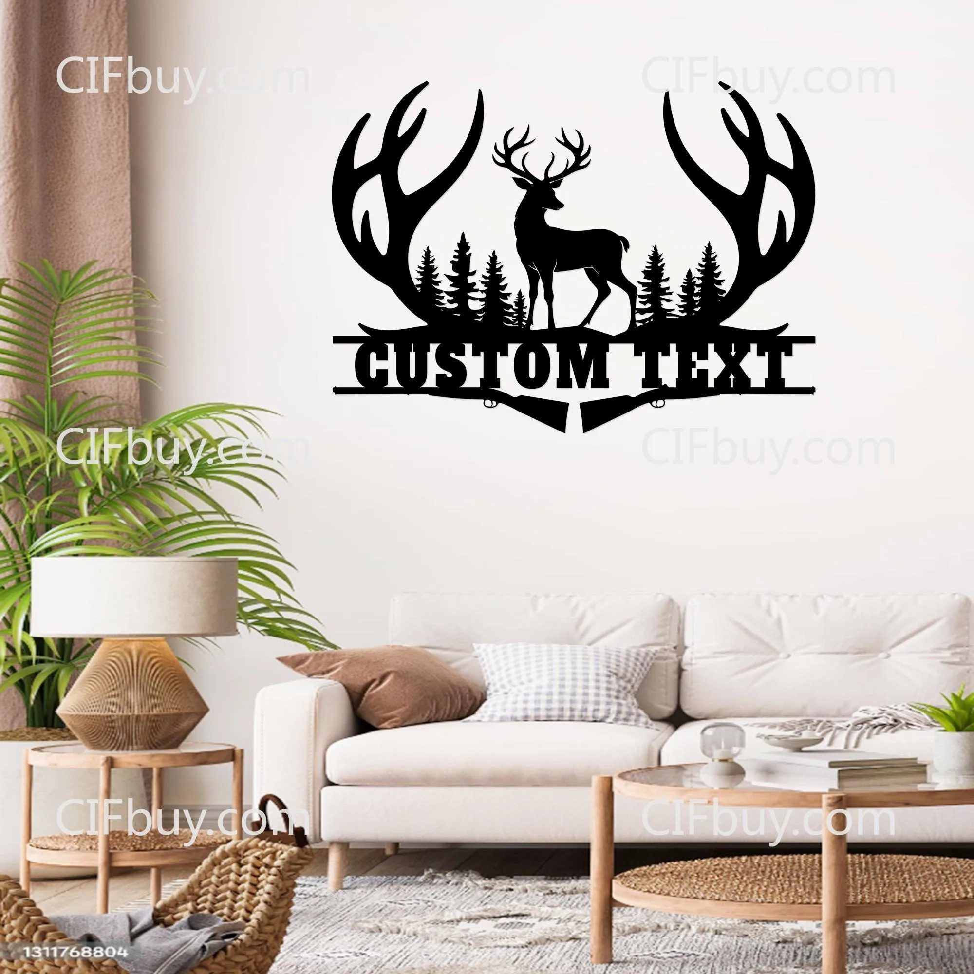 Custom Deer Hunter Metal Plaque, Personalized Buck Antler Split Wall Art, Forest Cabin Home Decor Ornament