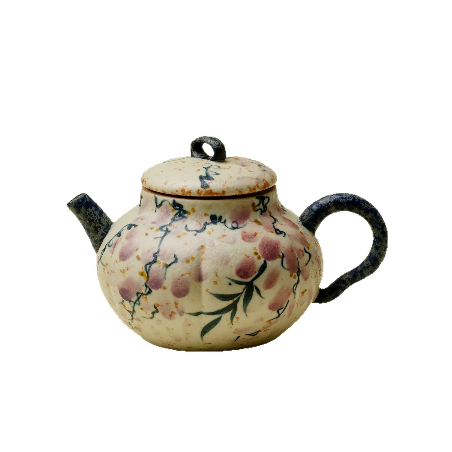 Inno Kaimatsu Firestone Red Caramel Glaze Hand-Painted Spring Branch Pumpkin High-End Ceramic Household Small Teapot Tea Brewing