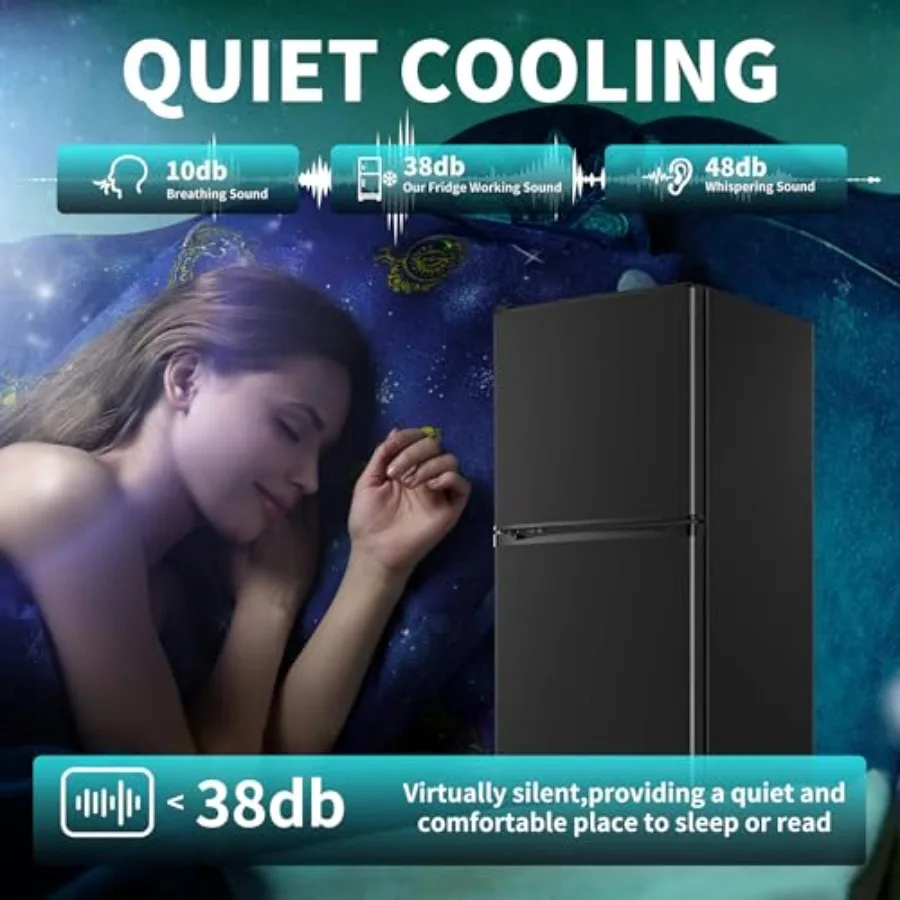 ثلاجة صغيرة مدمجة ببابين مع فريزر 4.5 قدم مكعب لغرفة النوم والمكتب والمرآب وأرفف قابلة للتعديل وإضاءة LED للباب قابلة للعكس 7 لتر