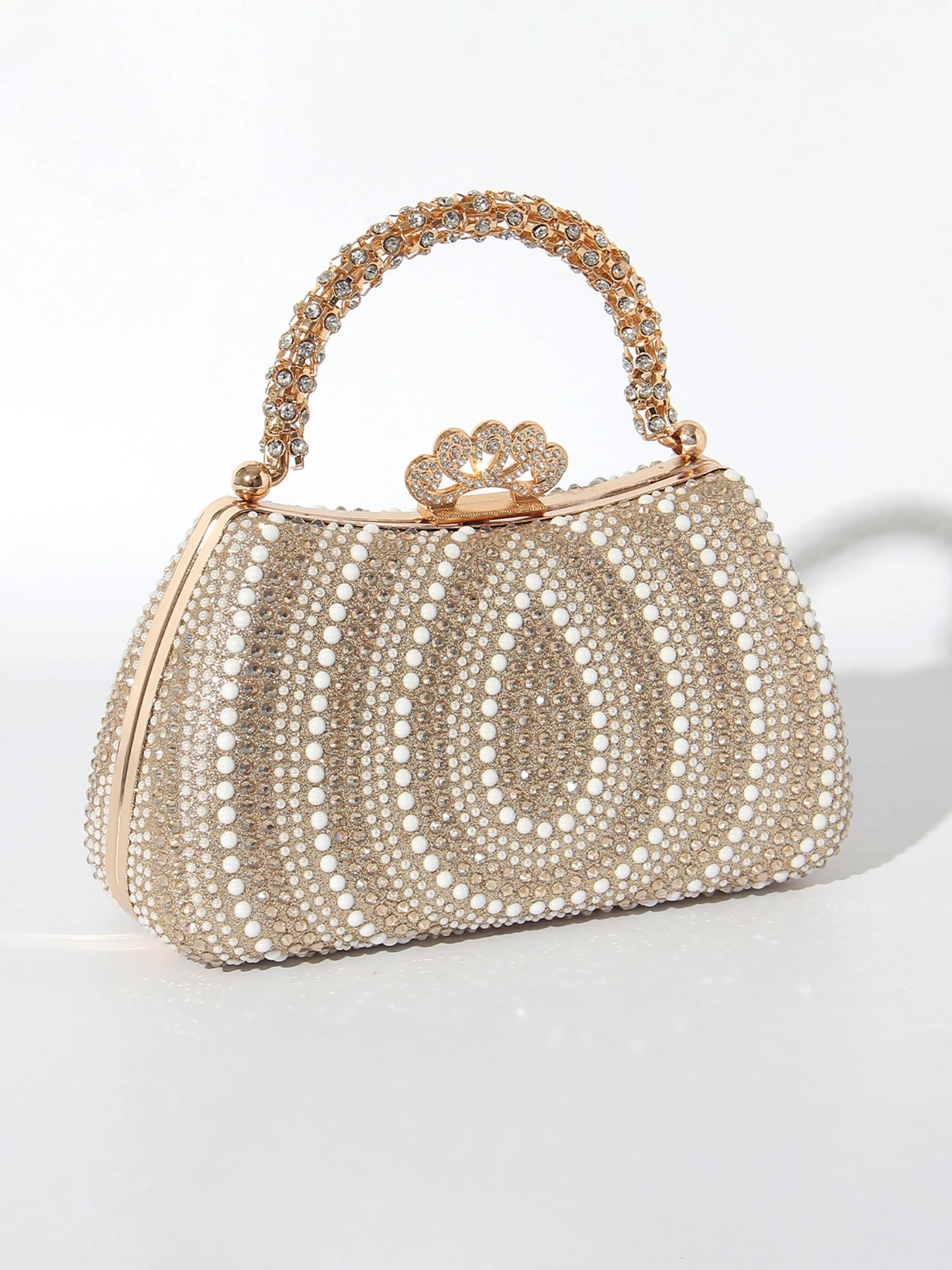 

Rhinestone and Pearl Women's Evening Clutch, Elegant Handbag with Shoulder Chain for Crossbody Wear
