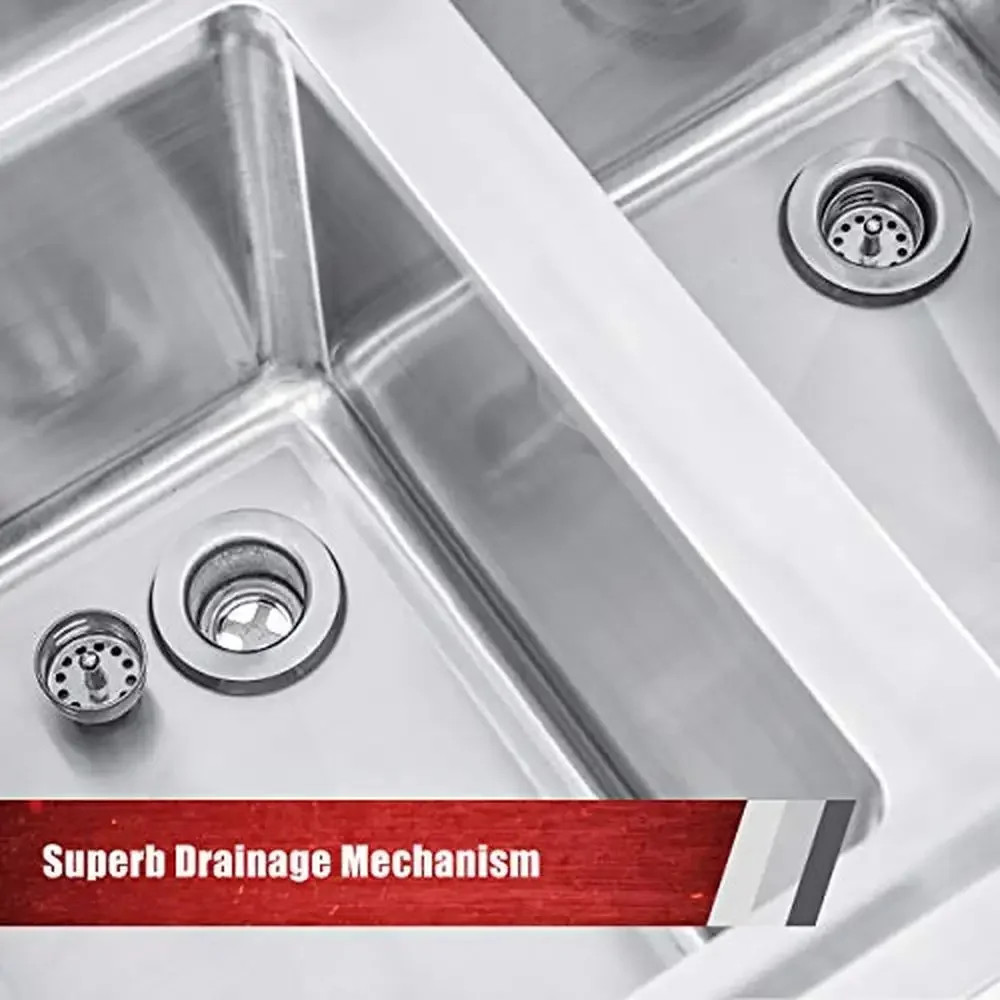 Commercial 3 Compartment Underbar Sink with Double Drainboards Lead-Free Stainless Steel NSF Certified Restaurant Bar Sink Ideal