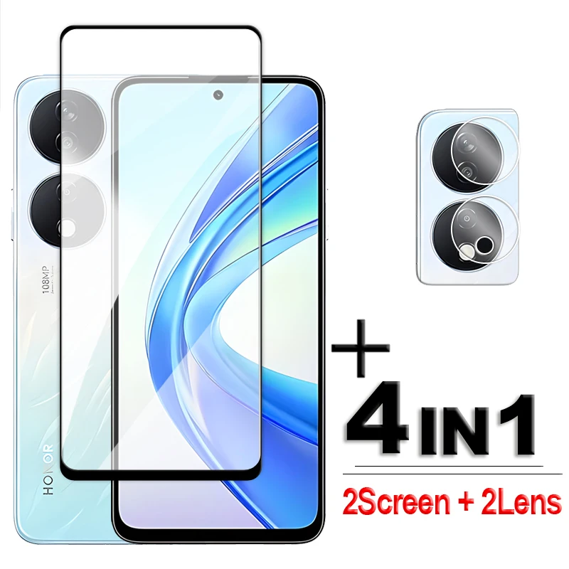 4in1 For Honor X7b Glass For Honor X5 X6 X7 X8 X9 X6a X8a X7a X7B Tempered Glass 2.5D Full Cover Screen Protector X7b Lens Film