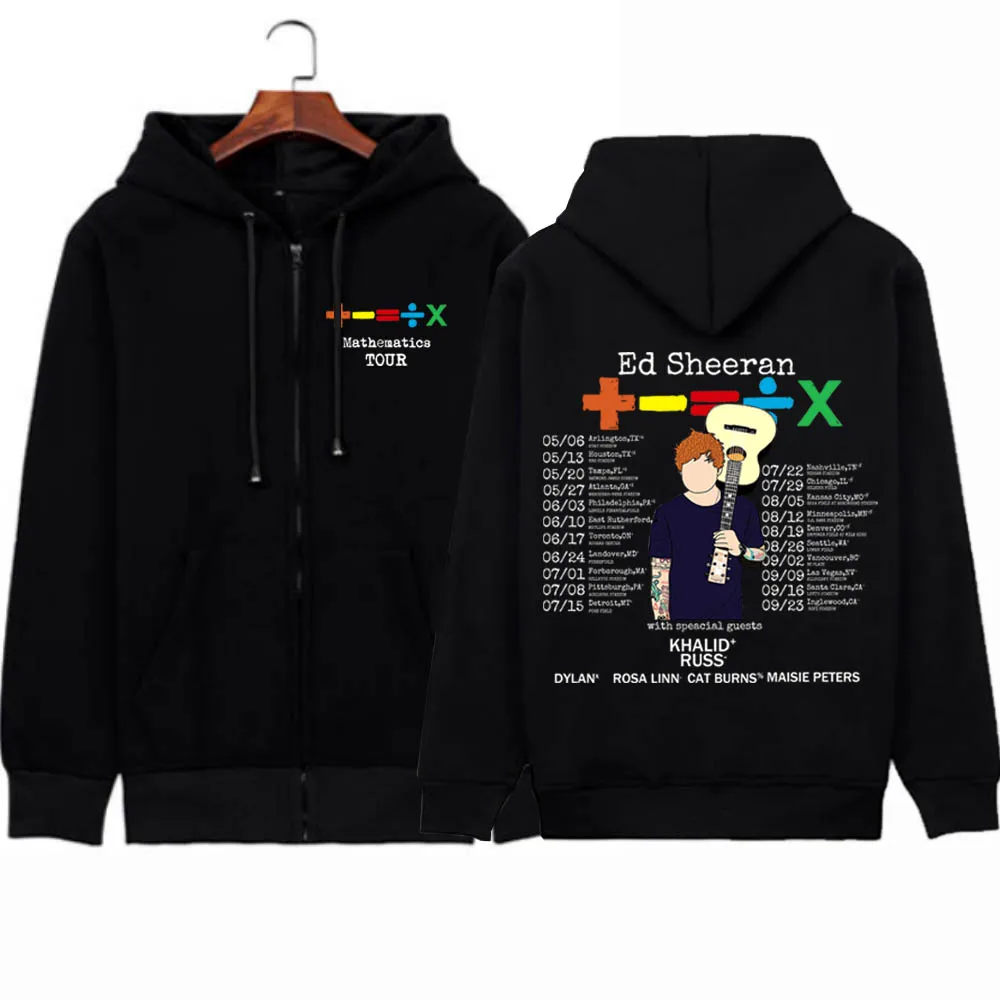 Kpop Ed Sheeran jaket ritsleting Ed Sheeran matematika Tour 2024 Zip Up Hoodie Sweatshirt lengan panjang mantel Hadiah