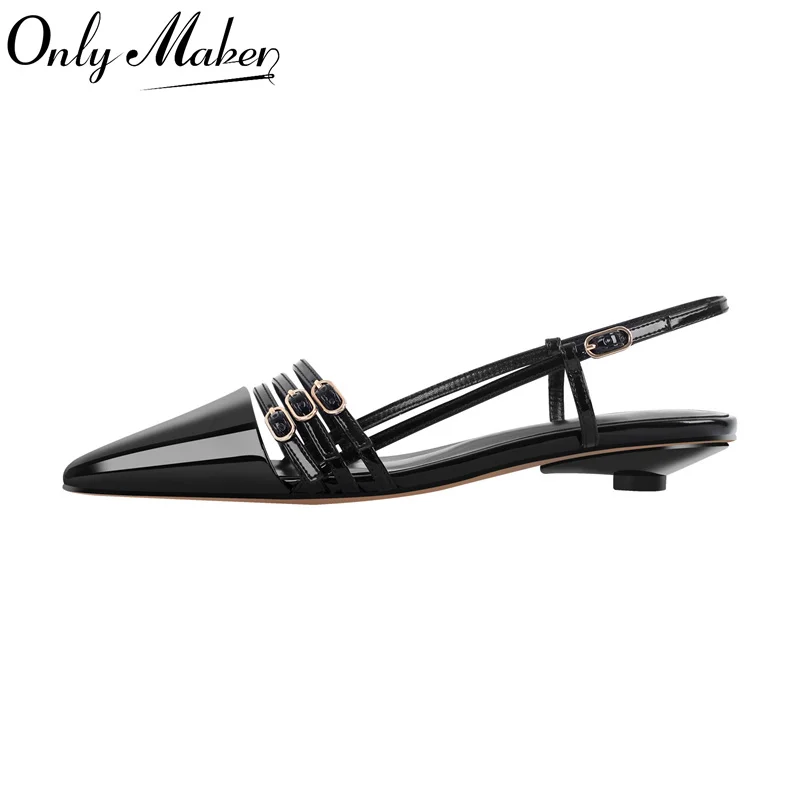 Onlymake Women Pointed Toe  Black Patent Leather Slingback Ballet Flats  Strap Retro Elegant Big Size Daily Flats