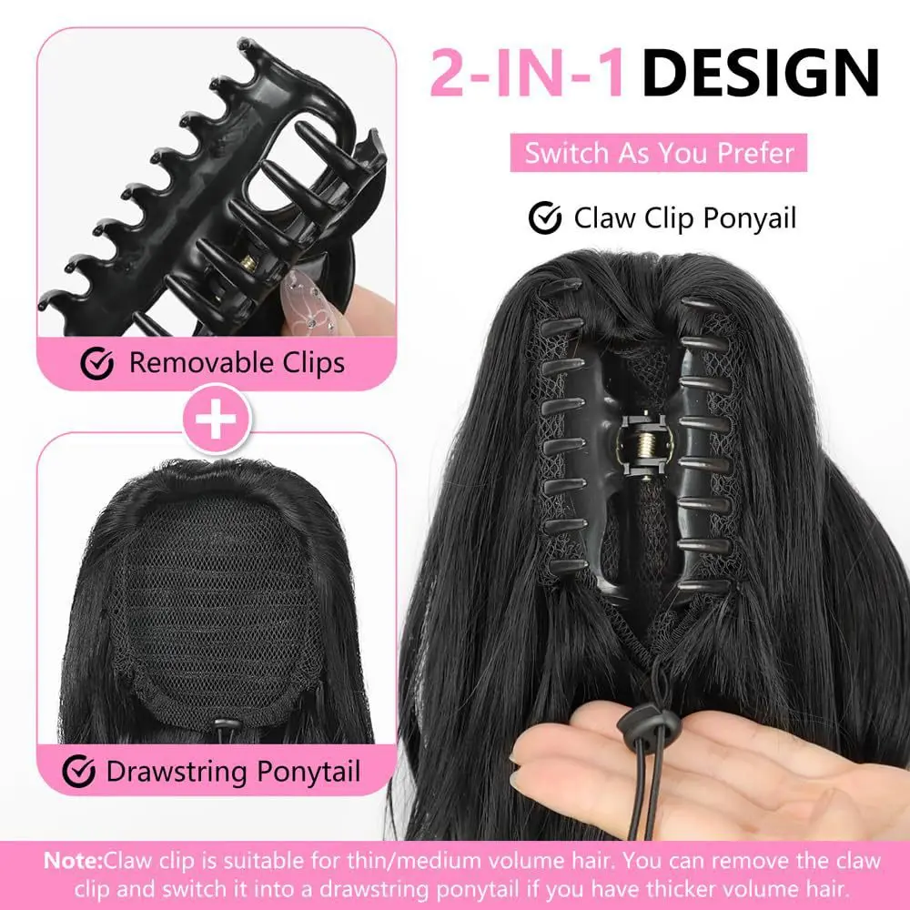 Synthetic Claw Long Wavy Ponytail Extension Black Brown 30" Curly Pony Tail Clip in Hair Extensions Fluffy Natural Looking view 3
