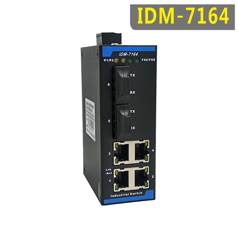 idm-7164-6-porte-switch-industriale-100m-2-switch-ethernet-elettrico-ottico-4-su-guida-din