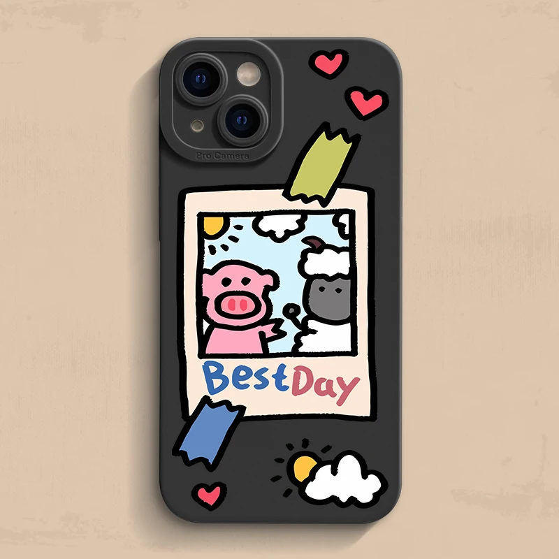 Niedliche Schwein-Schaf-Foto-Cartoon-Handyhülle für iPhone 16 13 15 11 14 12 Pro Max 16E SE XR XS X 7 8 Plus 16Pro Weiche TPU Matte Hülle – Detail 1