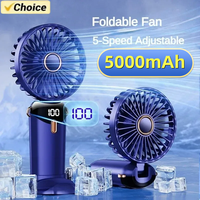 5000mah Handheld Mini Fan Foldable Portable Neck Hanging Fans 5 Speed Usb Rechargeable Fan With Phone Stand And Display Screen