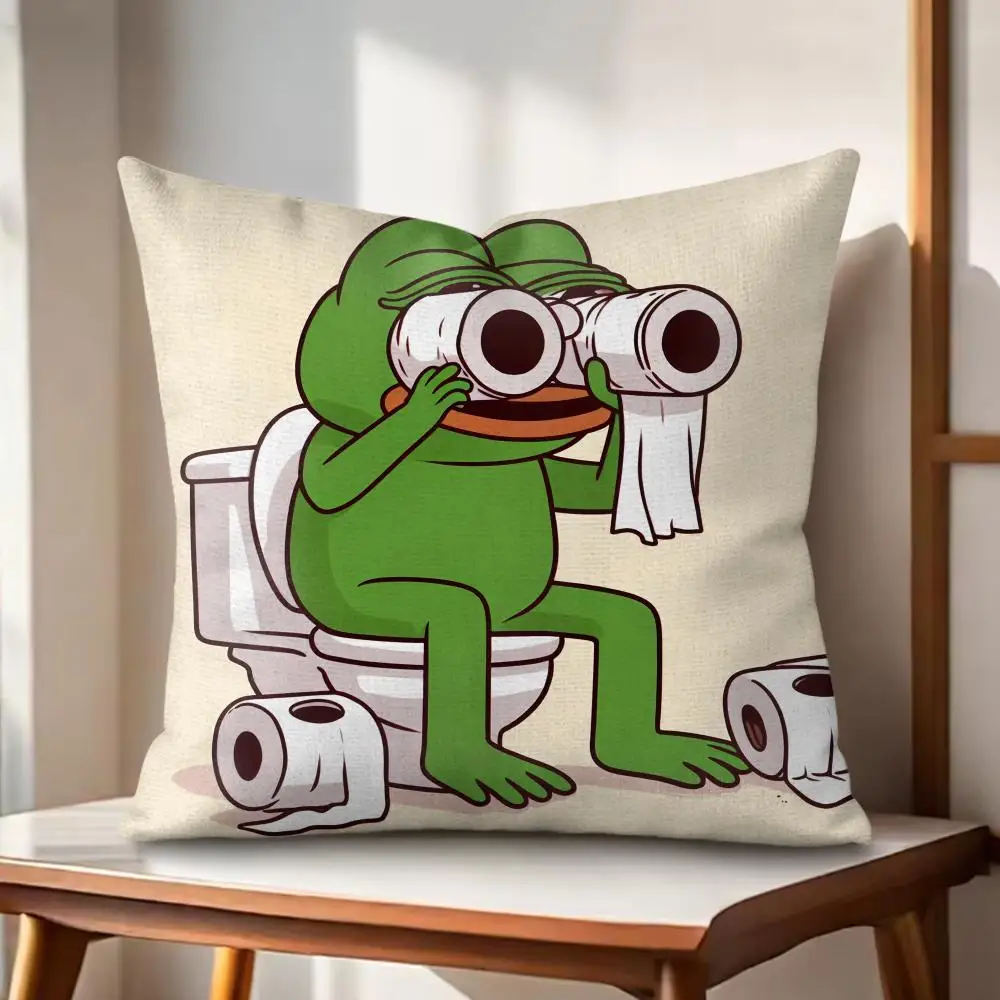 P-Pepe The Frog Cushion Cover Eco Linen Pillow Case Double-Sided Print Breathable Durable Zipper Home Decor Gift