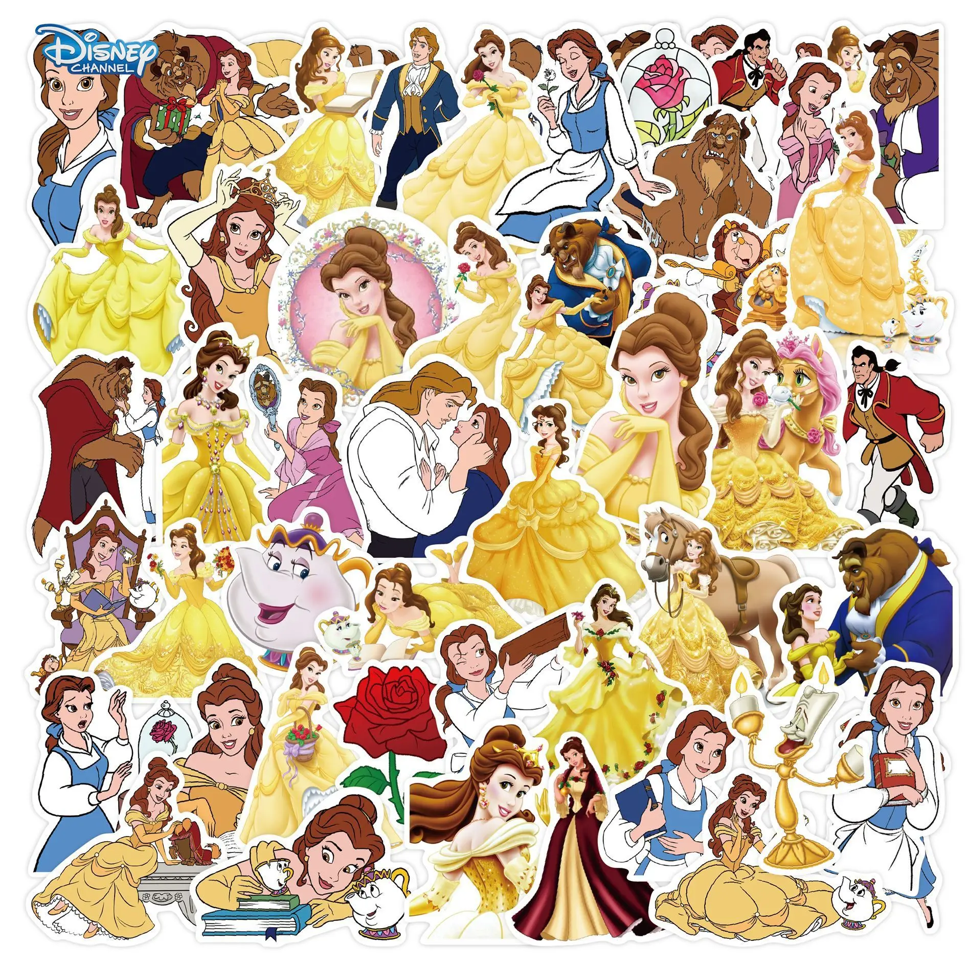 Disney 50pcs Beauty and the Beast cartoon stickers luggage skateboard doodle notebook ipad handbook children waterproof stickers