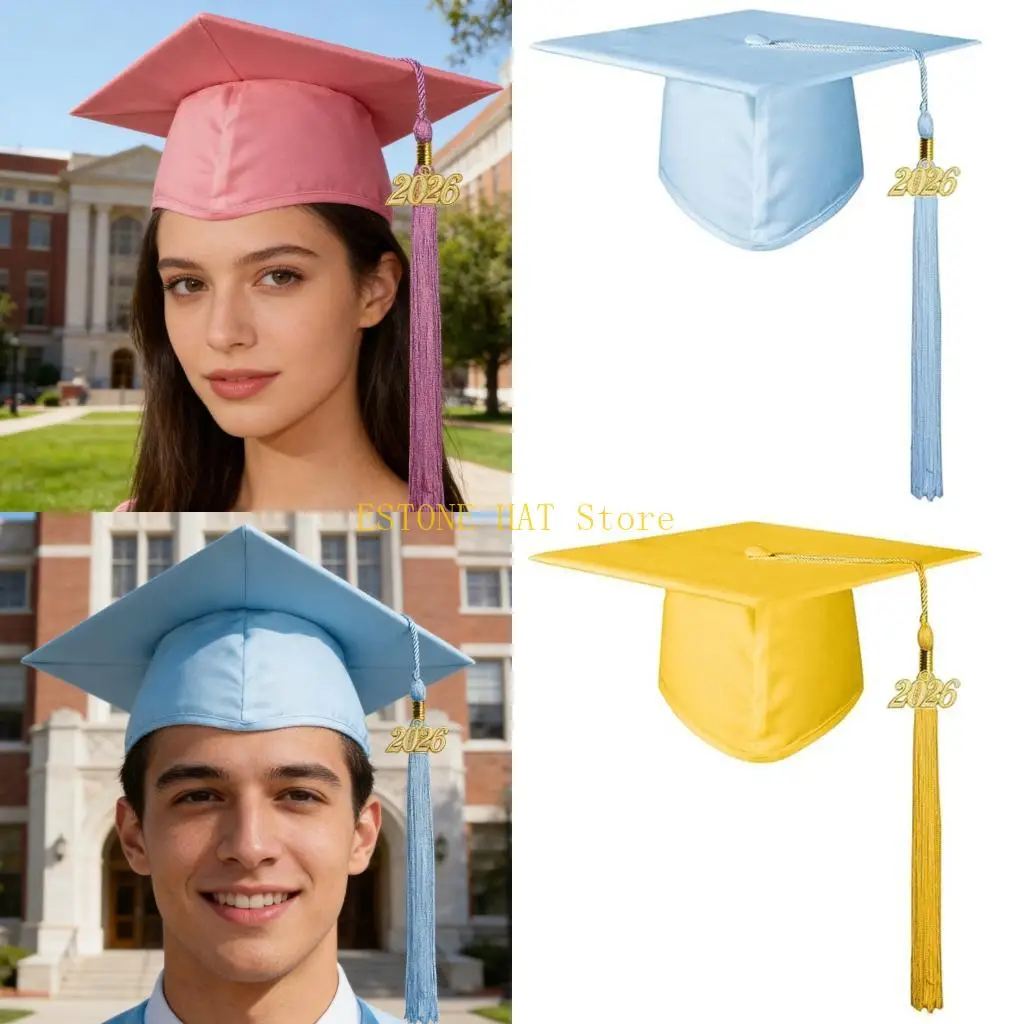 49MF 2026 Graduation Bachelor Cap Classical Design Comfortable Breathable Cloth Material for Adult Kid Ceremony Formal Event