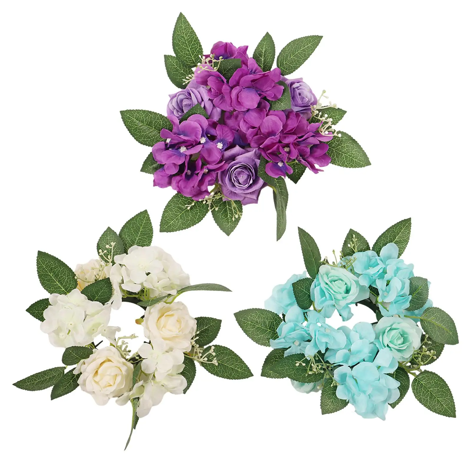 

Кольцо для свечи на столбе, кольцо для свечи с искусственной розой и гортензией, маленький венок в стиле бохо для настольной вечеринки, гостиной, фестиваля