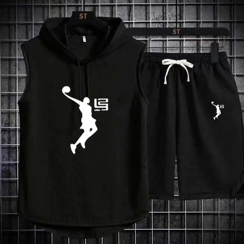 Summer Men\'s Two Piece Set CasualT-Shirt and Shorts Set Mens Sports Suit Fashion Short Sleeve Tracksuit Hooded T-shirt