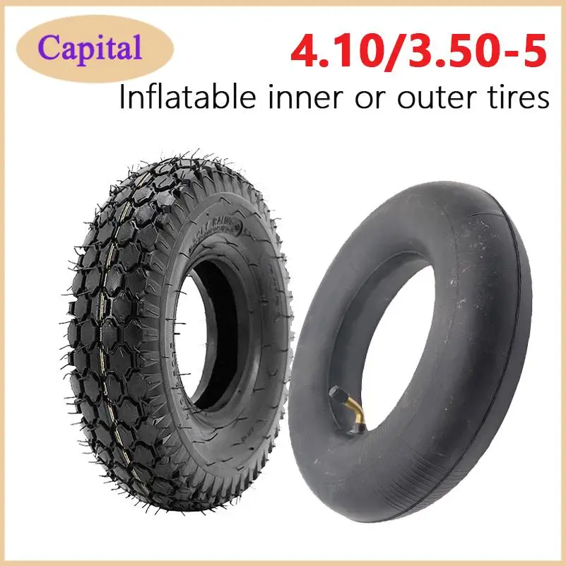 

New inflatable inner and outer tires 4.10/3.50-5 are used as tire modification parts for handcarts and scooters