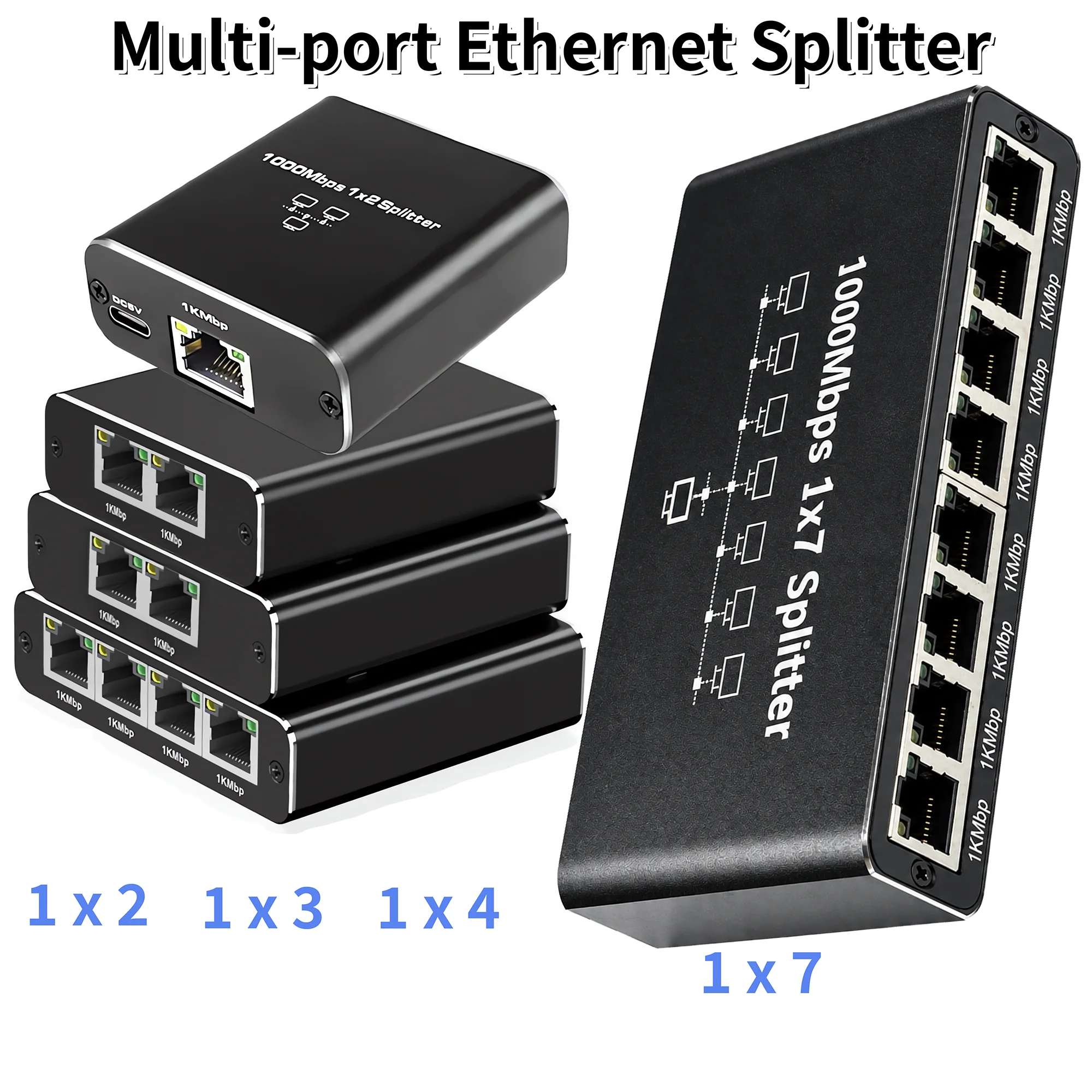 RJ45 1 to 2/3/4/7 Port Ethernet Splitter 1000Mbps LAN Network Extender Hub for PC, Router, Switch TV Works Simultaneously
