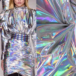 Colorful Laser PU Liquid Film Fabric Opaque Mirror Background Cloth Waterproof Bag Dress Designer for Sewing Material Wholesale