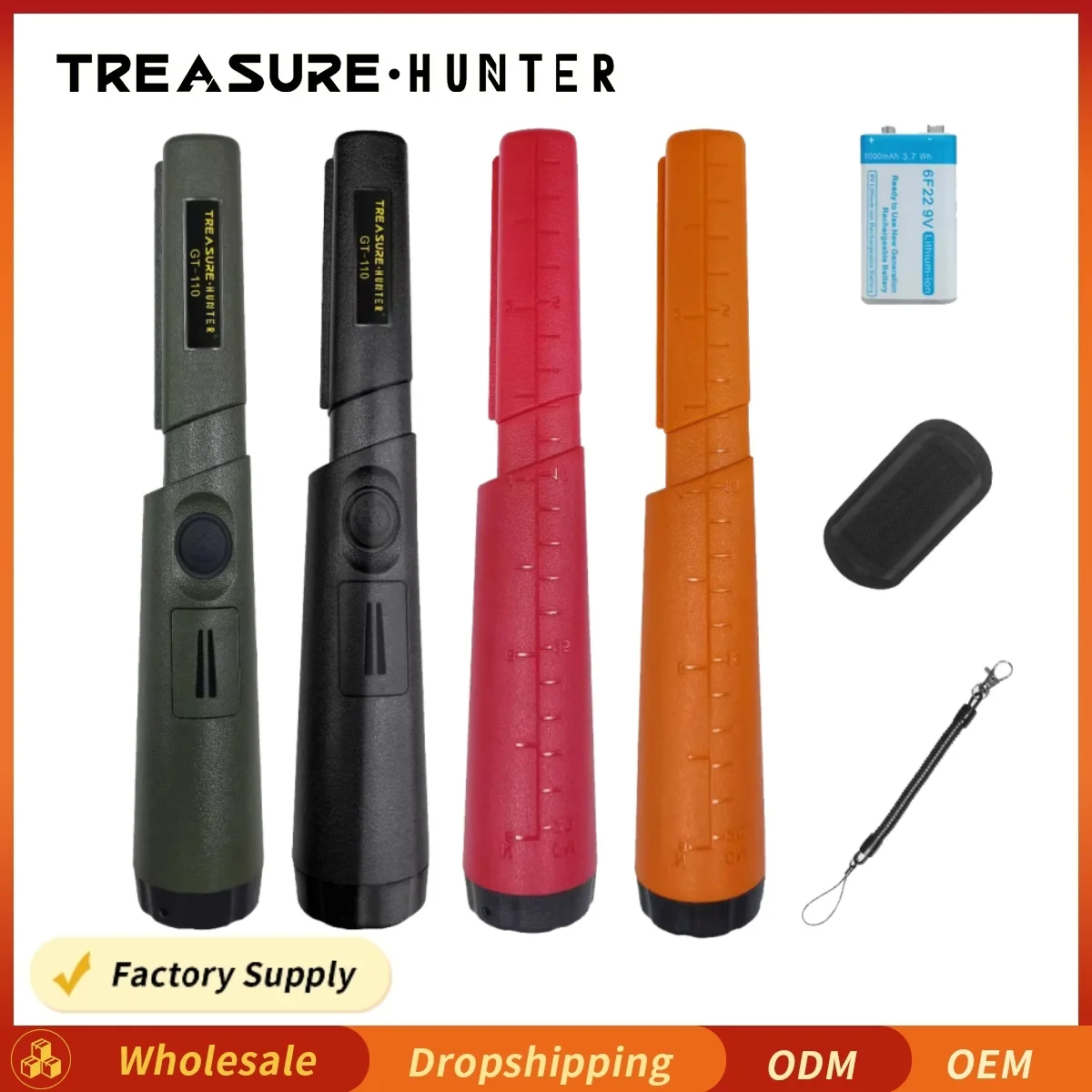 보물 사냥꾼 휴대용 금속 탐지기 금속 핀 포인팅 막대 탐지기 GT110 포인터 배터리가있는 방수 금속 탐지기
