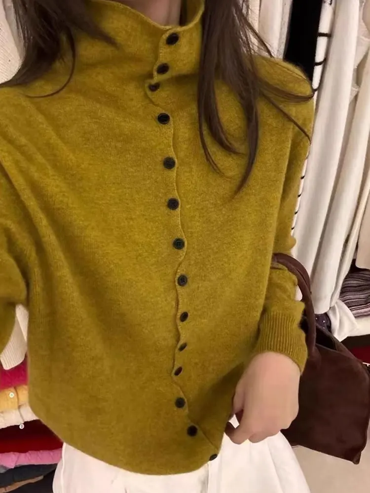 

Autumn Winter Camere Knitted Long Sve Sweater Soft Cozy Single Button Cardigan Simple Pure Color Commute Sle Loose Fit