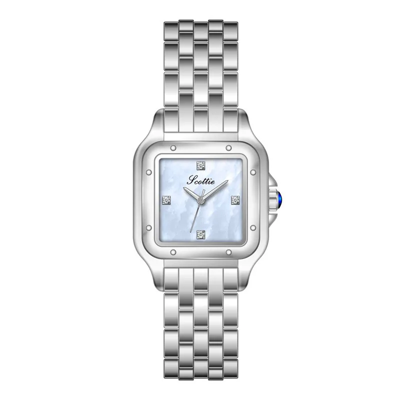 New Square Steel Strip Small Dial Colorful Mother of Pearl Face Rhinestone Women\'s Watch Elegant Business Quartz Watch