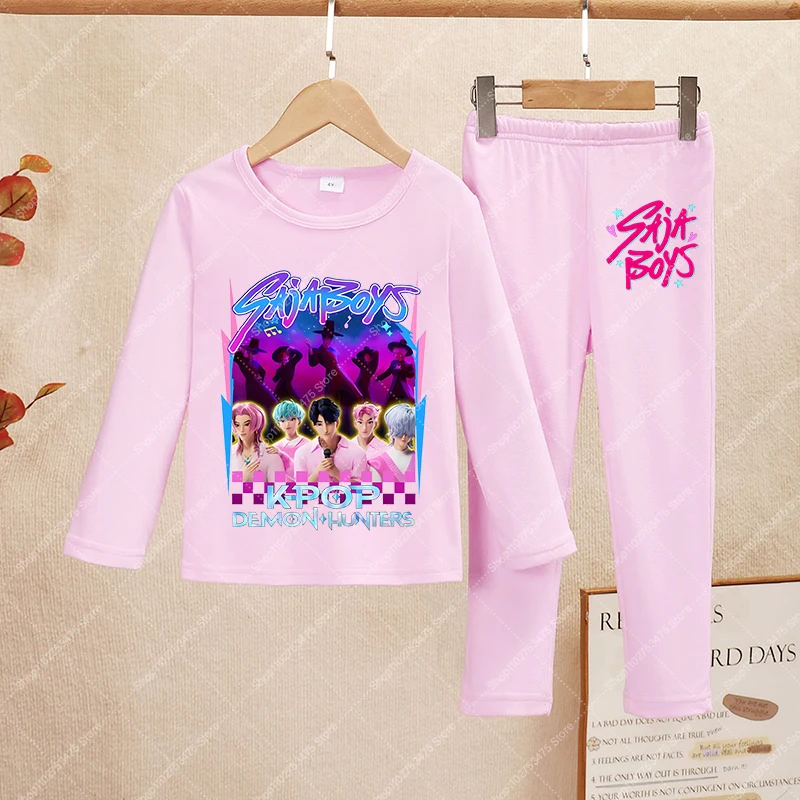 ชุดนอนเด็กฤดูหนาวลาย KPop Demon Hunters แขนยาว ชุดนอนลำลองเด็ก ลายการ์ตูนน่ารัก ชุดนอนเด็กผู้หญิง ลายอนิเมะ ชุดนอนใส่ในบ้าน ของขวัญ