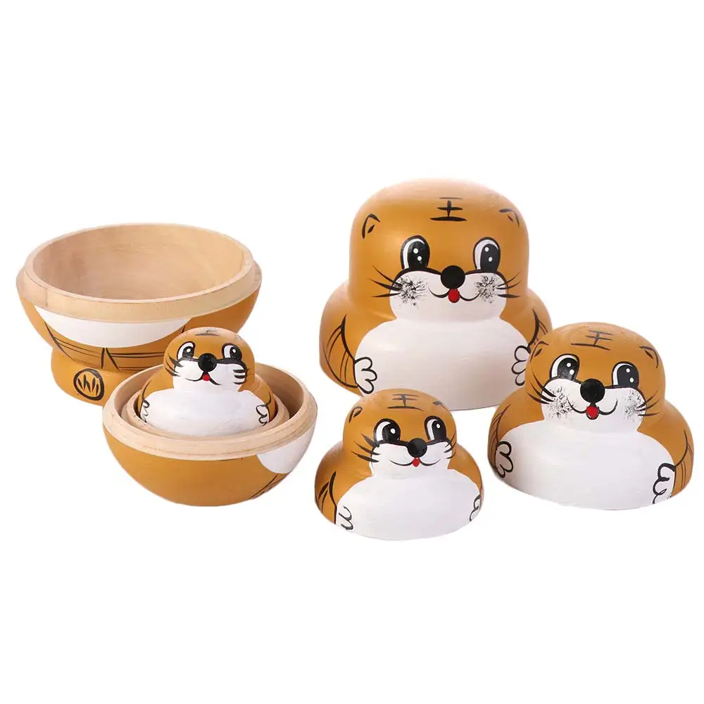 

10 Layer Tiger Russian Nesting Wooden Animals Pattern Animal Tiger Stacking Cartoon Large Eyes Matryoshka Birthday Gift