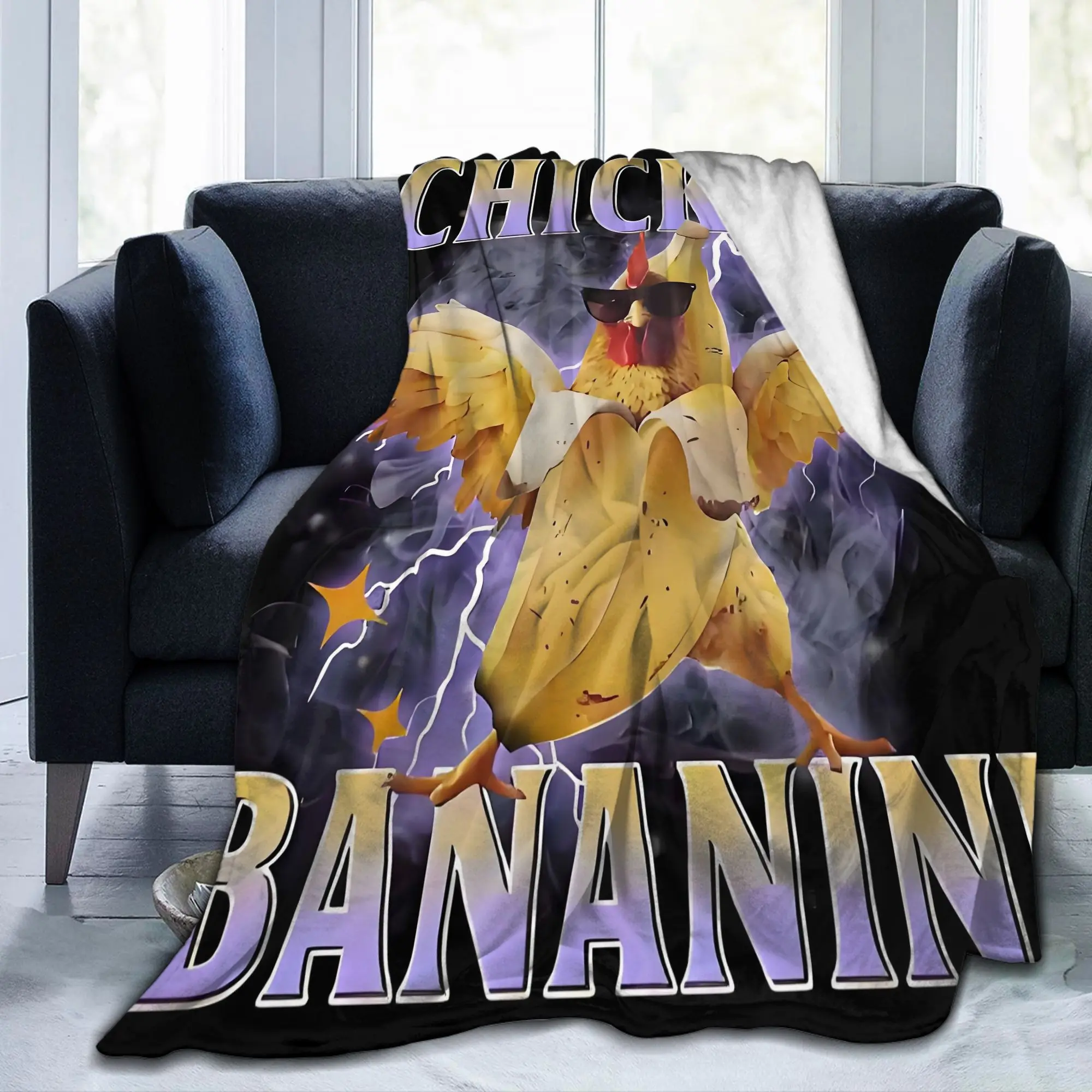 Custom Ultra-Soft Fleece Meme Chicken Bananini Throw Blanket Warm Flannel lightning Blankets for Bedding Home Sofa Quilt