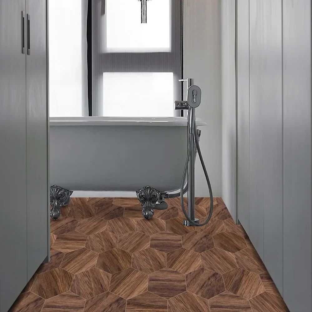 Stereoscopic simulation hexagonal imitation wood grain self-adhesive ceramic tile decorative anti-skid laminated floor tile view 2