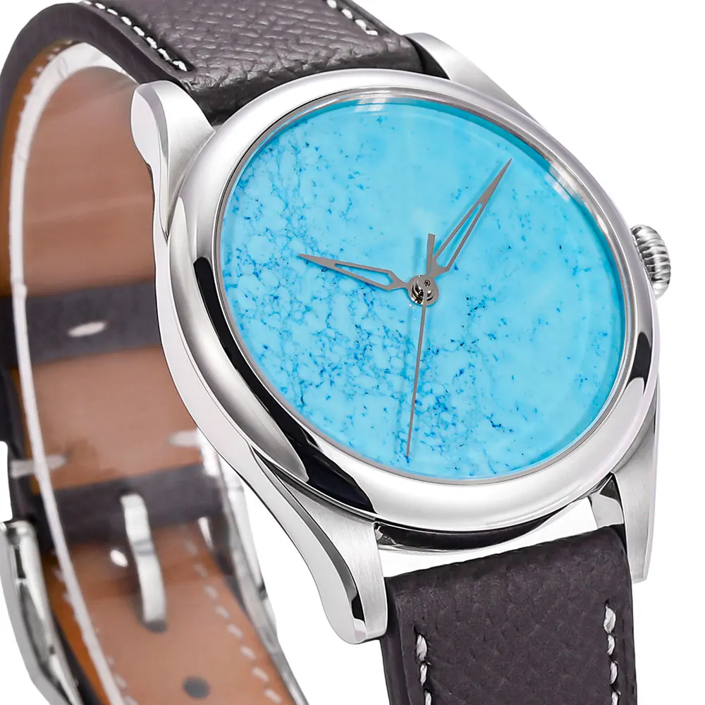 HUASUO High-end Luxury Turquoise Watch For Men Sapphire Crystal Automatic Movement Mechanical Wristwatches 5Bar Waterproof