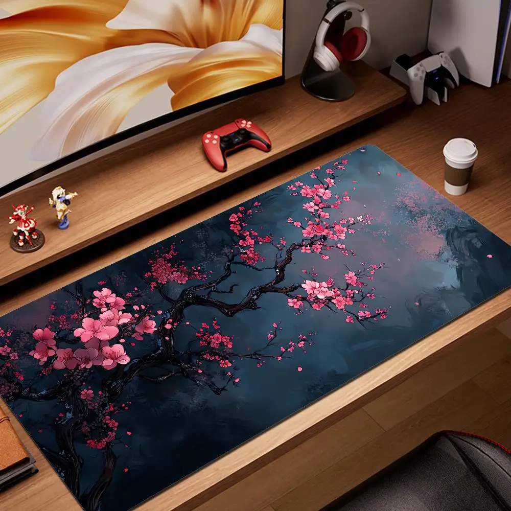 

Игровой коврик для мыши Night Cherry Blossom, резиновый удлинитель с HD-принтом, настольный коврик с замком 3 мм, большой противоскользящий коврик для клавиатуры
